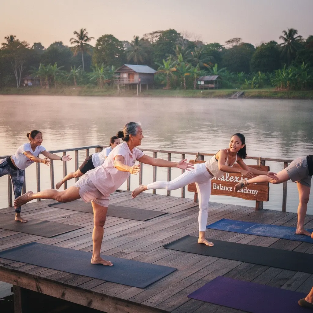 กลุ่มคนฝึกออกกำลังกายกลางแจ้งในสวนสาธารณะ